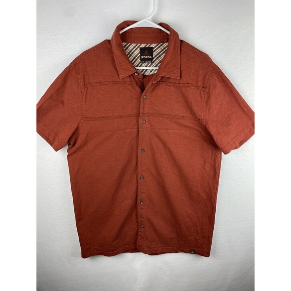 Prana Mens Large Short Sleeve Shirt Button Down Burnt Red - Picture 1 of 4